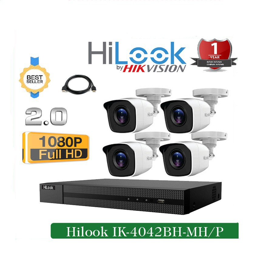 Bộ Kit Hilook IK-4042BH-MH/P 4 camera IP 2.0MP tích hợp sẵn cổng PoE trên đầu ghi hình chuẩn nén H265+ Tặng kèm ổ 500Gb - Hệ thống camera giám sát | BamMay.Com