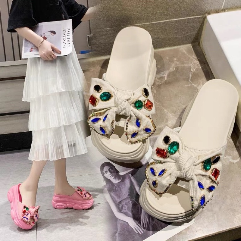 Dép bánh mì nơ đế gấu cao 8cm