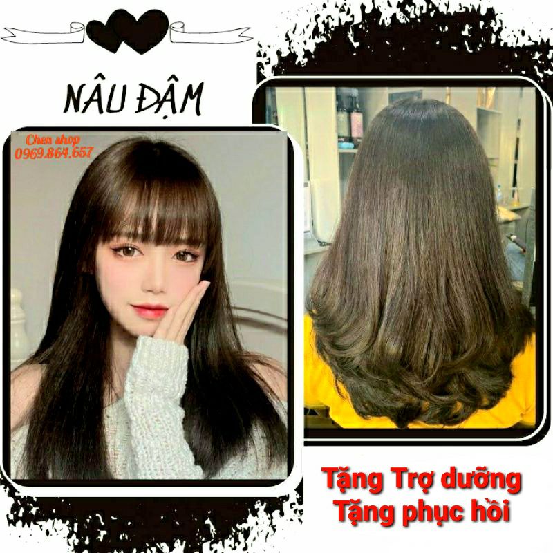 Thuốc nhuộm nâu đậm phủ bạc, tặng trợ nhuộm và phục hồi