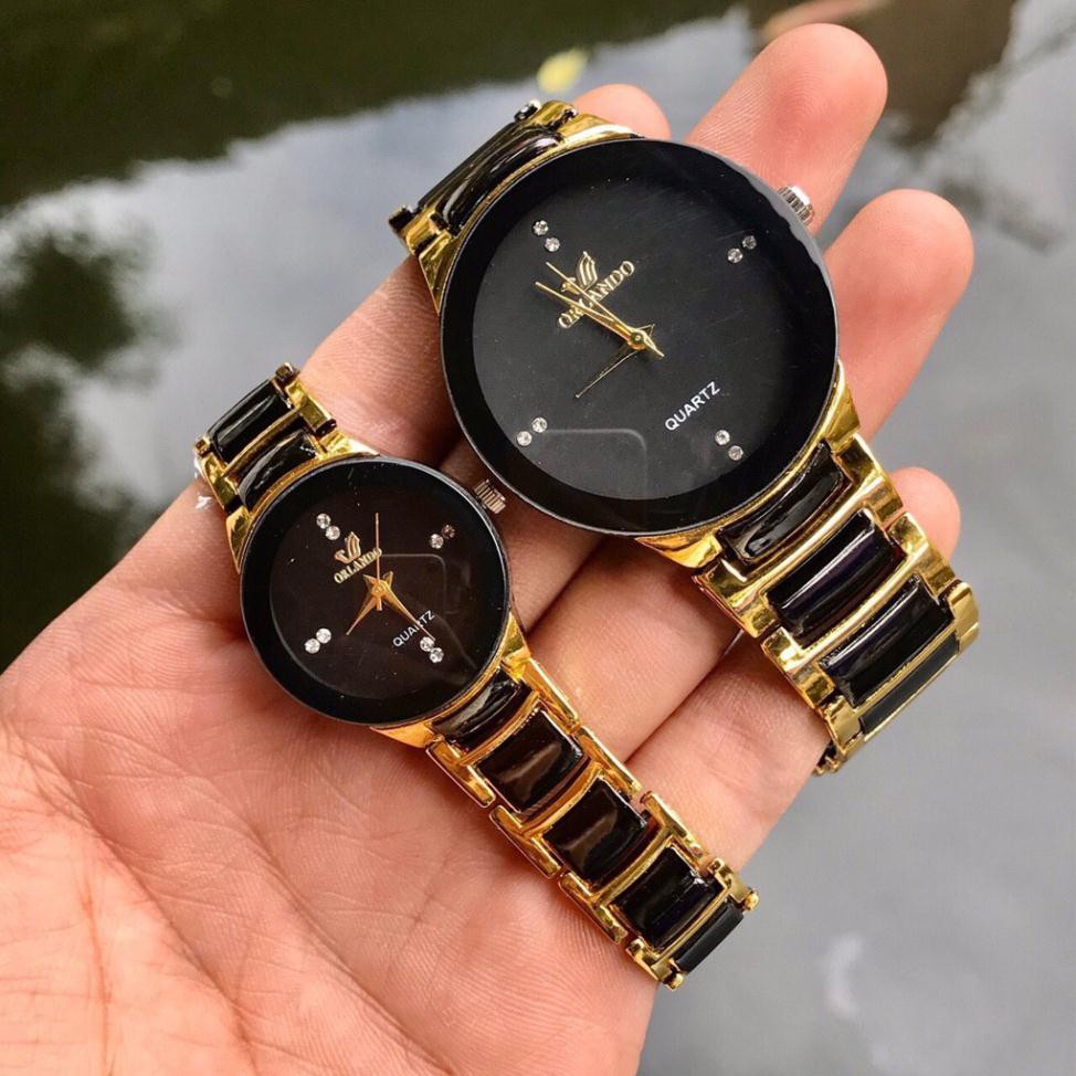 [TẶNG HỘP & PIN] (Giá sỉ) Đồng hồ thời trang nam nữ ORLANDO dây vàng mặt màu đen siêu đẹp