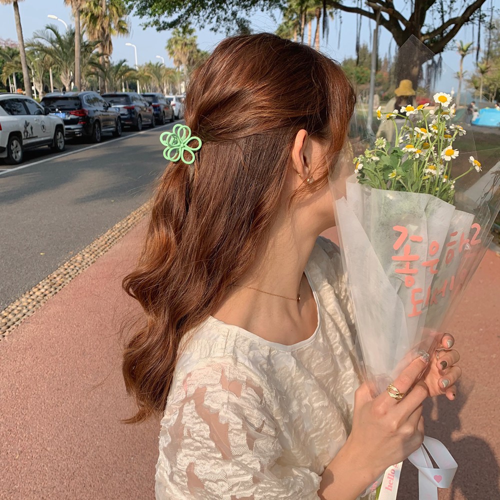 Kẹp Tóc Càng Cua Đính Hoa Kim Loại Phong Cách Hàn Quốc Cho Nữ