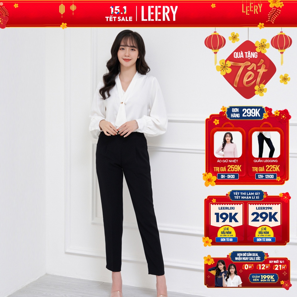 Quần Baggy nữ size lớn, quần dài đen công sở cho nữ thiết kế lưng chun cao cấp QD16DEN - LEERY