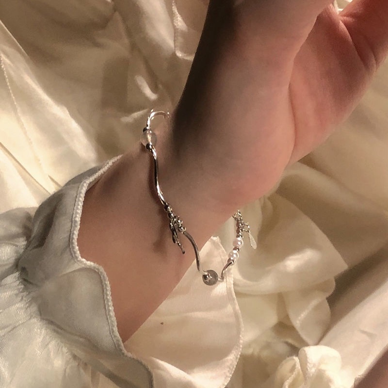Vòng Tay Bạc Sterling Hình Đuôi Cá Đính Hạt Ngọc Trai Siêu Cổ Tích ins Sense