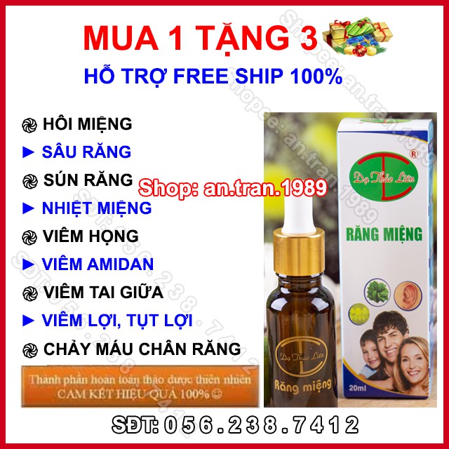 [ +3 QUÀ TẶNG ] Tinh dầu Răng Miệng - Dạ Thảo Liên, Hôi miệng, Đau răng, Viêm họng, Nhiệt Miệng