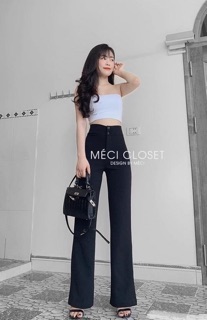 Quần ống loe cạp cao 2 khuy