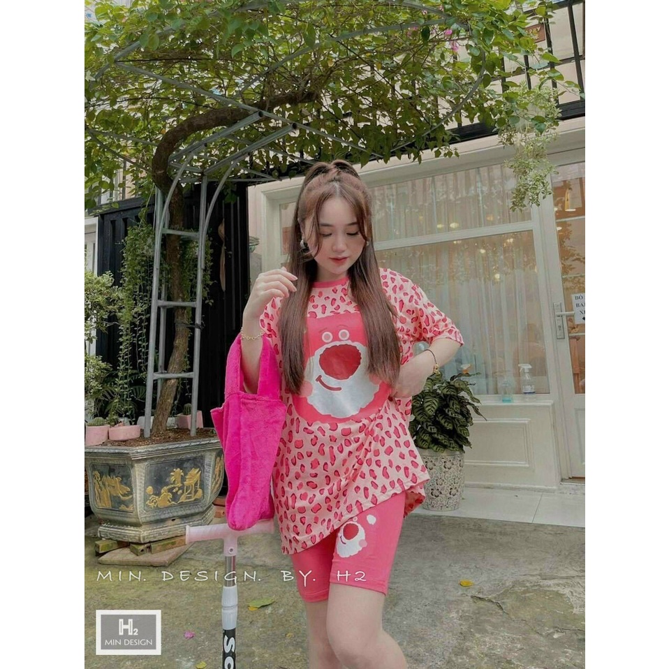 sét bộ đùi in gấu áo cổ tròn ngắn tay