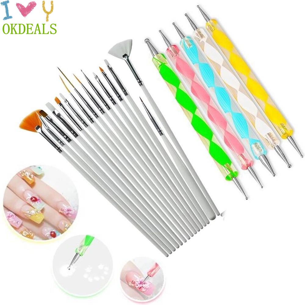 Bộ 20 Cọ Vẽ Móng Tay Gel UV DIY Gradient Đầu Cọ Acrylic|Bút Vẽ MóNg Tay NhiềU MàU SắC