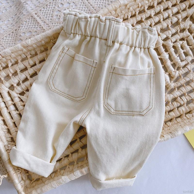 Quần Jean Dài Lưng Cao 110cm Chất Liệu Mềm Mại Màu Trơn Phong Cách Hàn Quốc Xinh Xắn Cho Bé