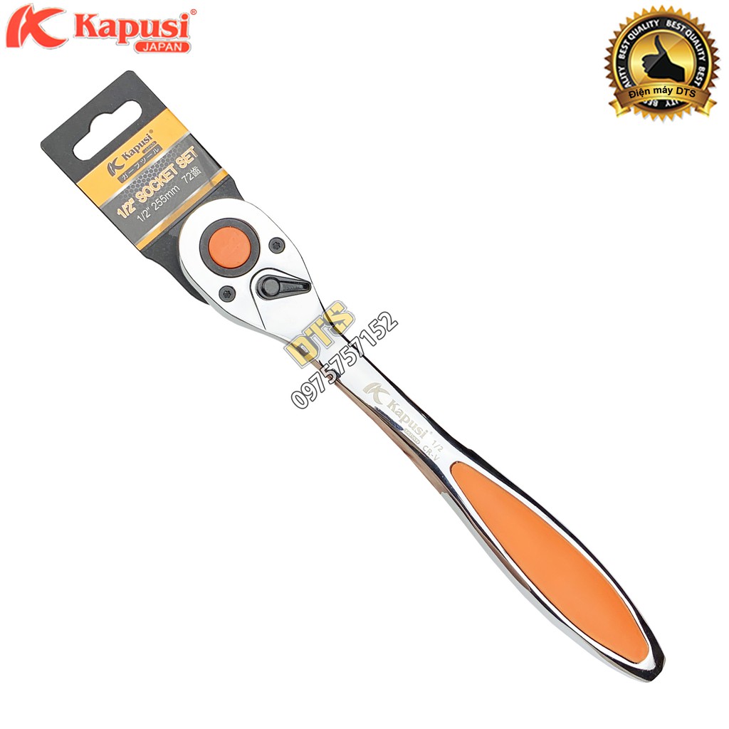 Cần siết tự động hai chiều 1/2 inch dài 25,5cm Kapusi Japan Nhật Bản cao cấp, tay vặn tự động đảo chiều thép nguyên khối