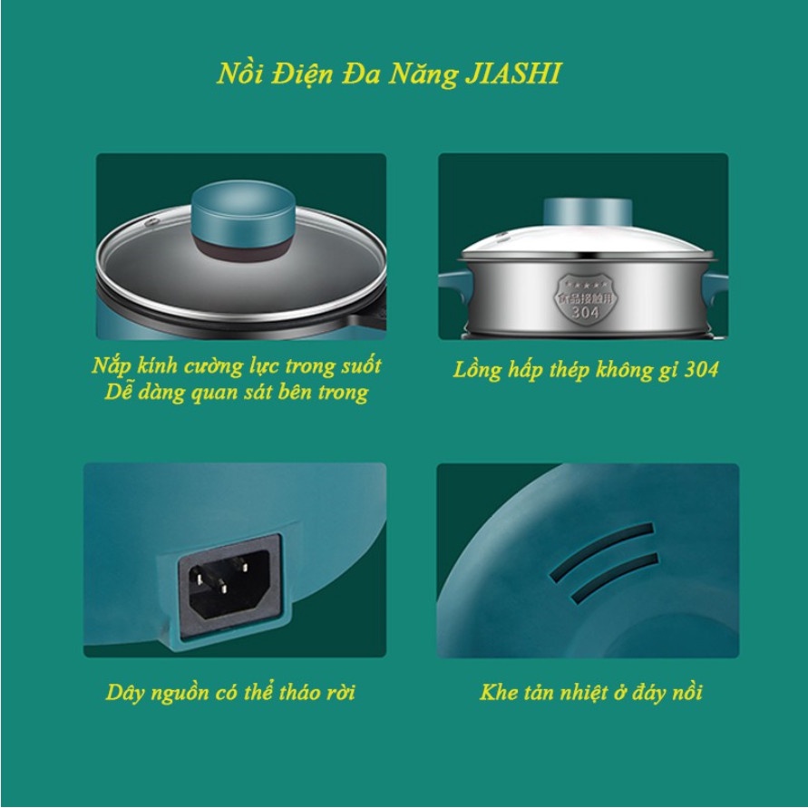 Nồi lẩu điện JIASHI mini đa năng 1,2l 1/2 tầng, công suất 600W dùng chi Chiên, Rán, Nấu,... NLD01