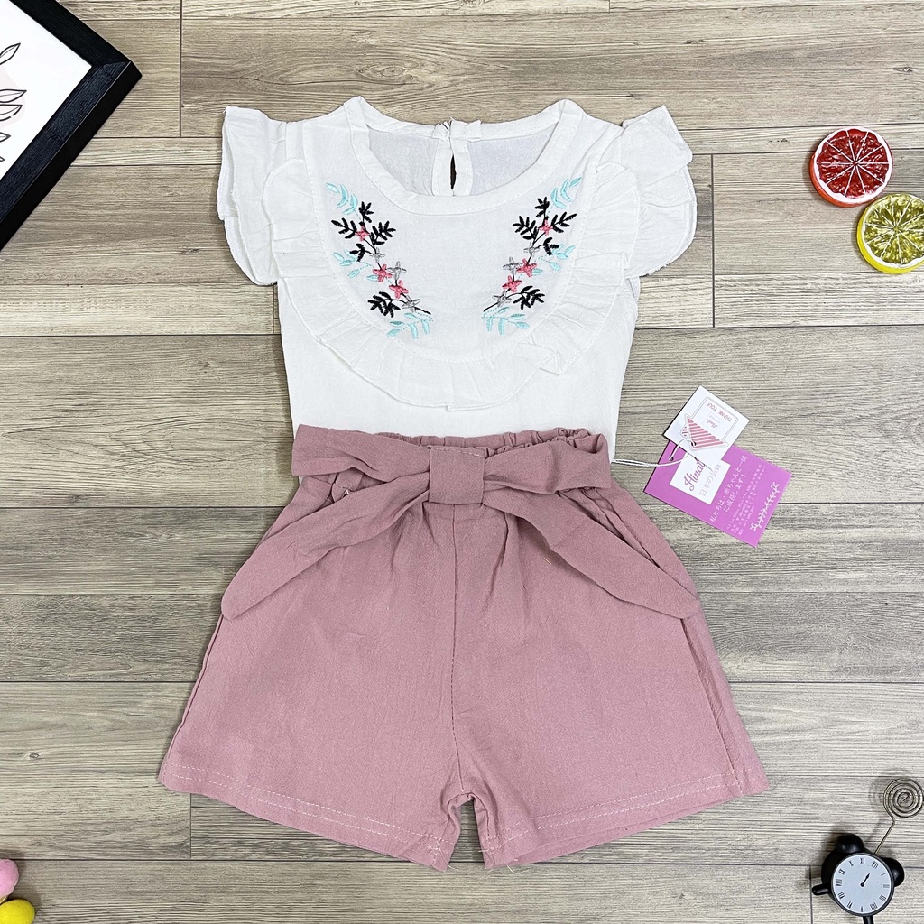 Set bộ rời áo hoa ngắn tay phối quần dễ thương cho bé gái HINATA - Áo thêu hoa dễ thương BF61
