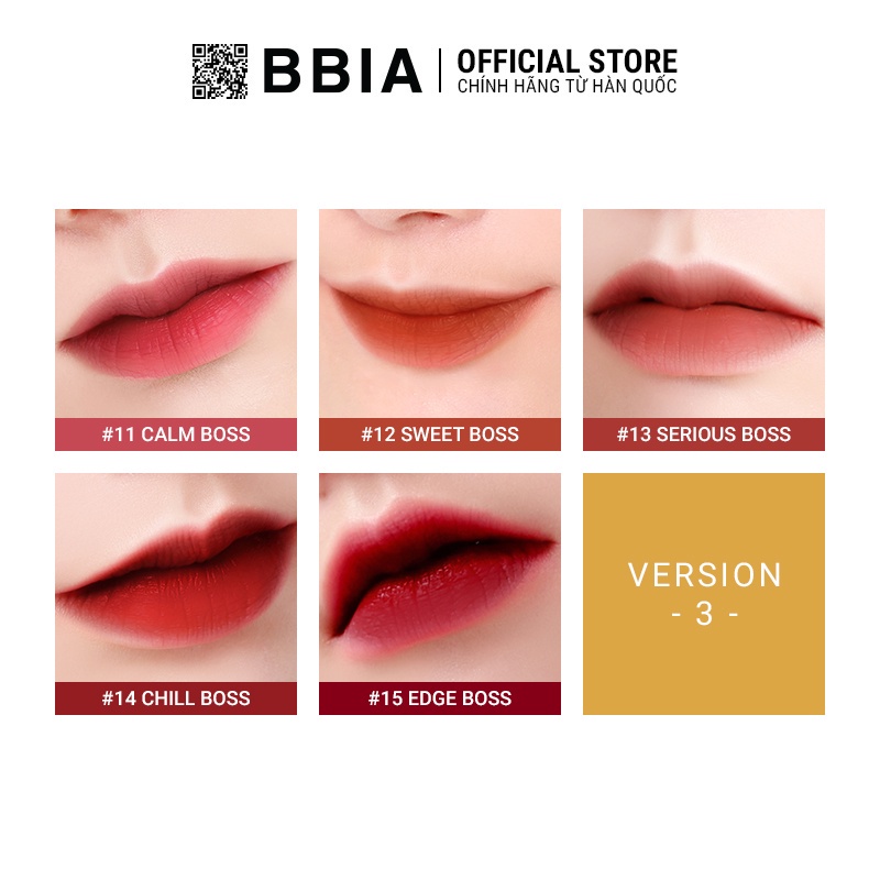 Son Kem Lì Bbia Last Velvet Lip Tint Version 3 - 15 Edge Boss (Màu Đỏ Mận) 5g - Bbia Official Store *