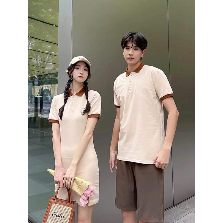 Set váy thun đôi polo nam nữ cao cấp