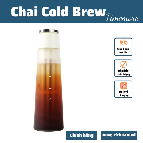 Chai Cold Brew pha cà phê Timemore,bình ủ ngâm lạnh cafe,detox cao cấp tích hợp van chống tràn hiện đại dung tích 600ml