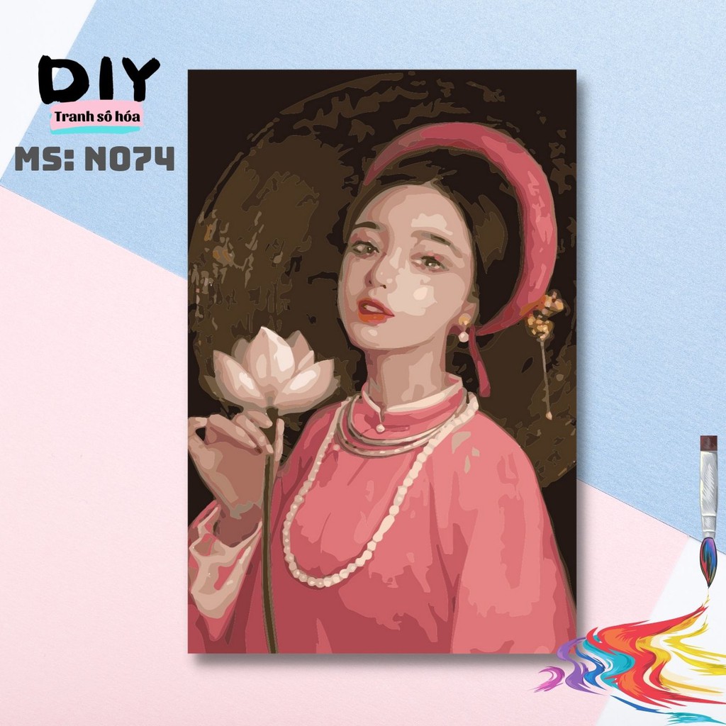 Tranh tô màu số hóa DIY Tranh Thiếu nữ với Trang phục Nhật bình N074