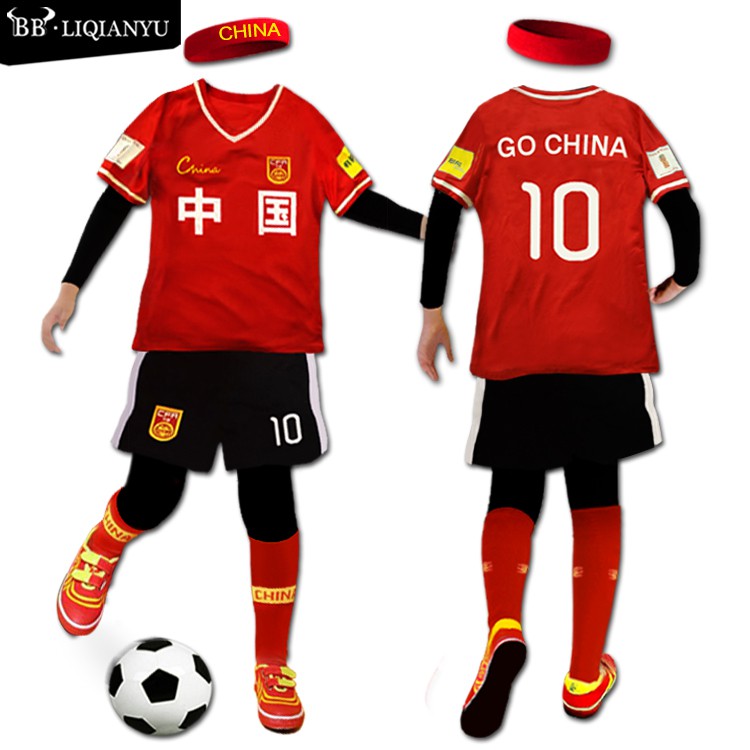 ⊕❈Nam và nữ đồng phục bóng đá trẻ em Trung Quốc bộ đồ mùa đông học sinh tiểu ngắn tay thể thao quần áo có đáy