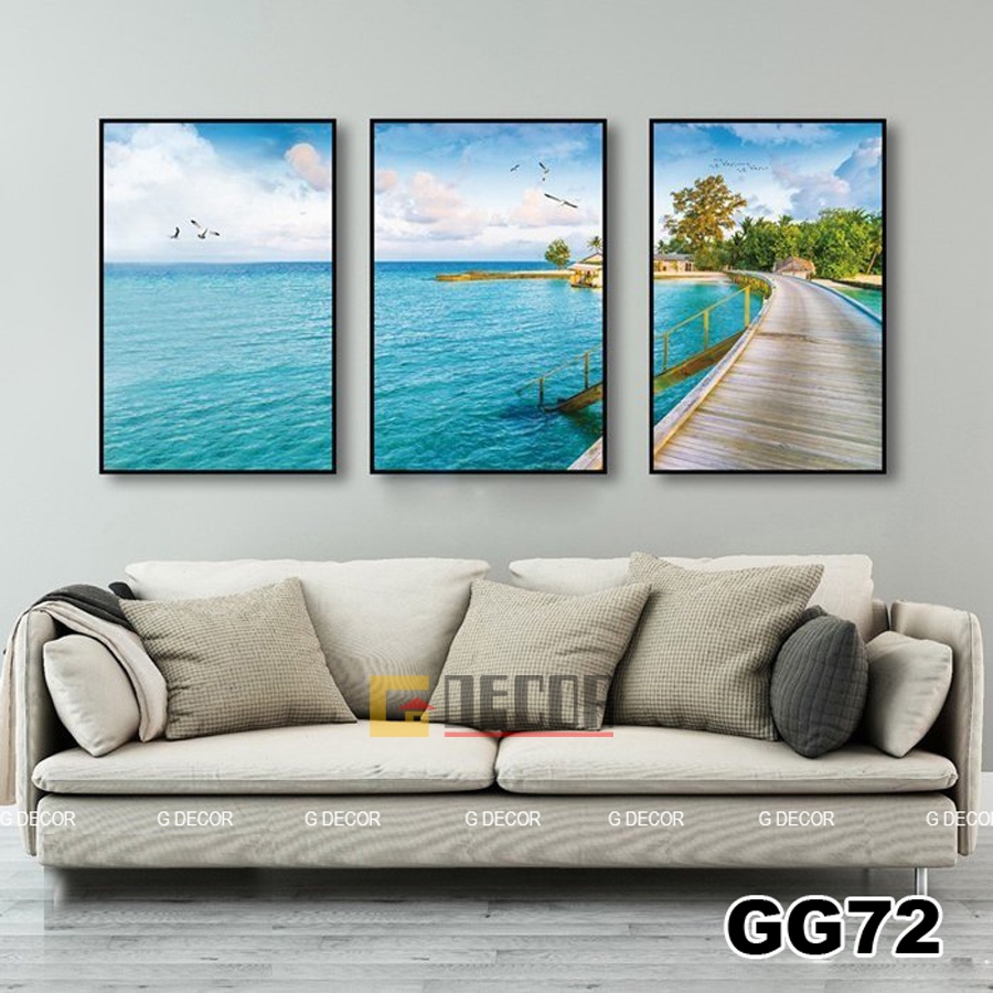 Tranh treo tường canvas khung gỗ 3 bức phong cách hiện đại Bắc Âu tranh phong cảnh trang trí phòng khách phòng ngủ 237