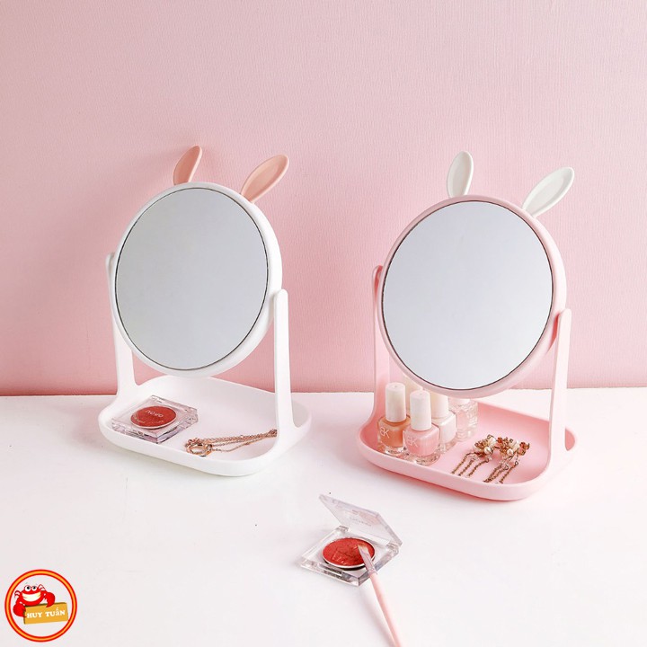 Gương trang điểm xoay để bàn có khay đựng đồ tiện lợi (GKK06)