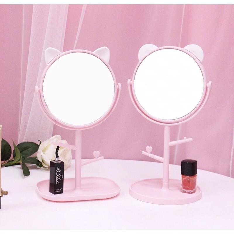 Gương Trang Điểm Để Bàn Tai Mèo Đáng Yêu Có Chân Đế Tiện Lợi Cartoon Makeup Mirror