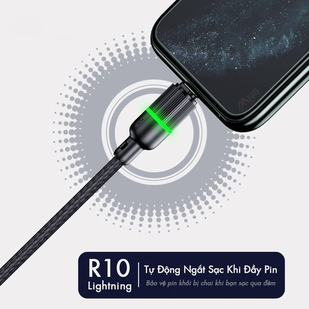 Dây cáp sạc nhanh 2.4A tự ngắt Lightning hiệu ROCK R10 hỗ trợ truyền data tốc độ cao 480 Mbps cho iPhone / iPad