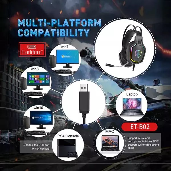 Tai Nghe Chụp Tai Gaming Hỗ Trợ Đàm Thoại Earldom ET-B02 Âm Thanh Siêu Hay