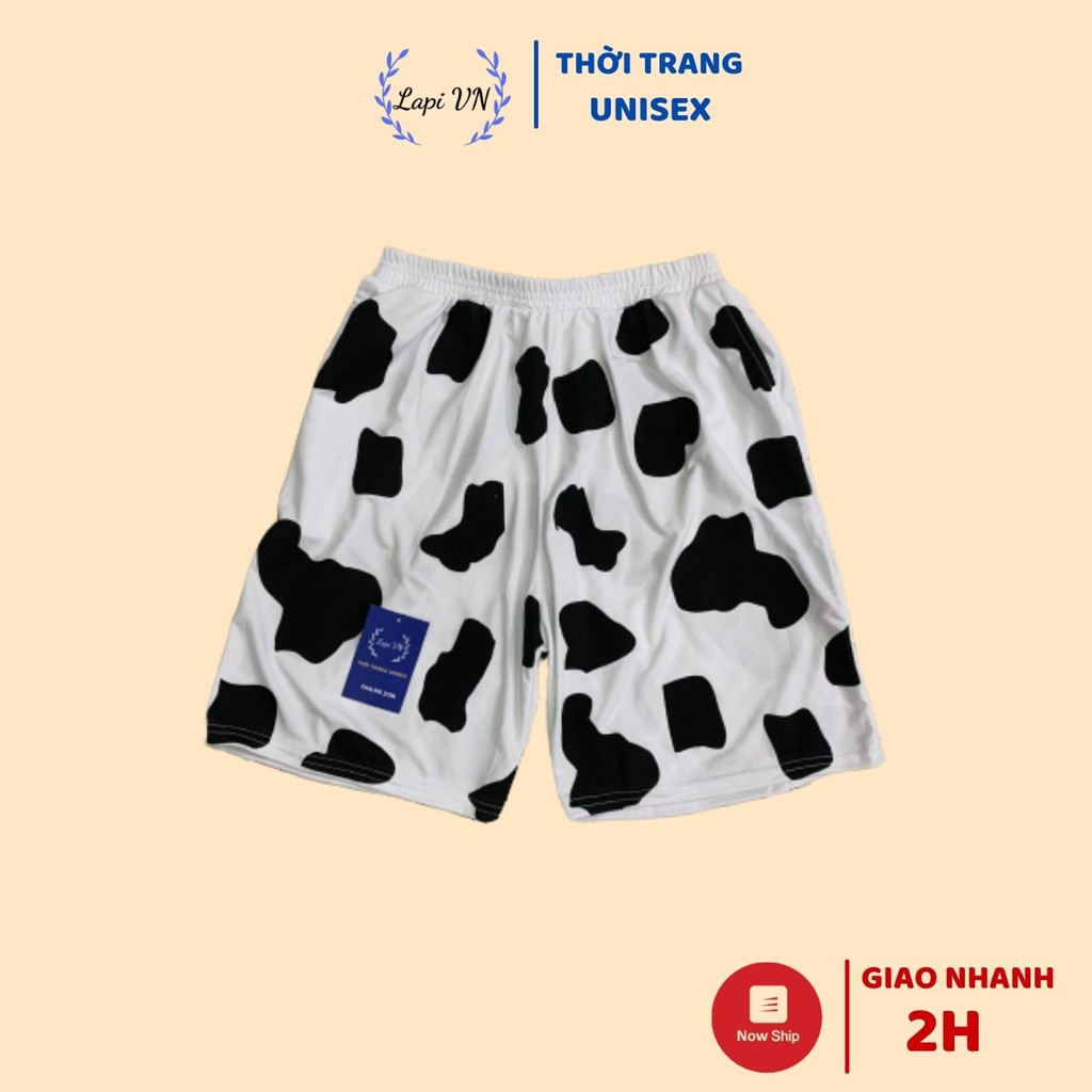 Quần Short Bò Sữa Form Lửng Unisex  -Lapi VN ,FREESIZE đến 70kg, Quần Cartoon Thú, Chất Thun Thể Thao Thoáng Mát