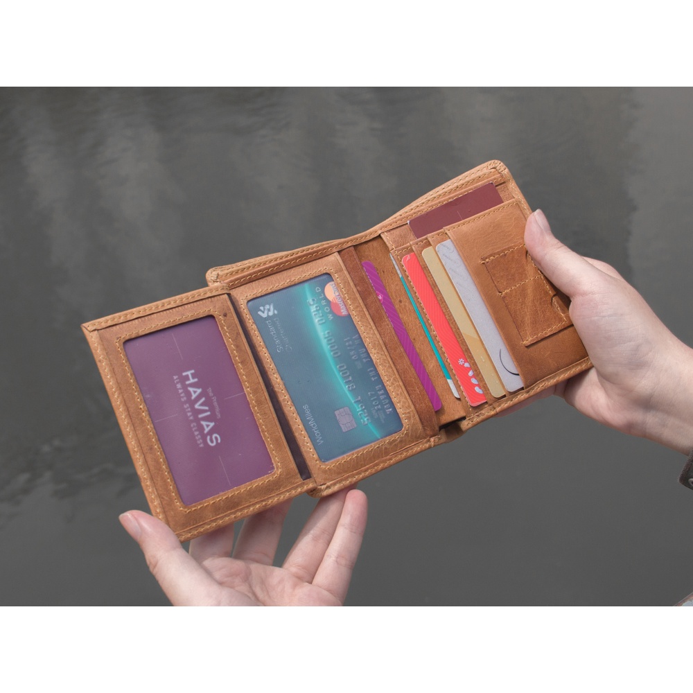 Ví da đứng Laffy Handcrafted Wallet HAVIAS Vàng Bò