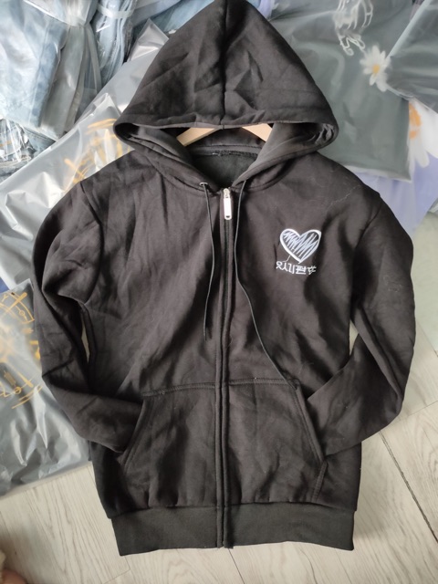 Áo khoác nỉ trái tim thêu oversize, kèm hình thật