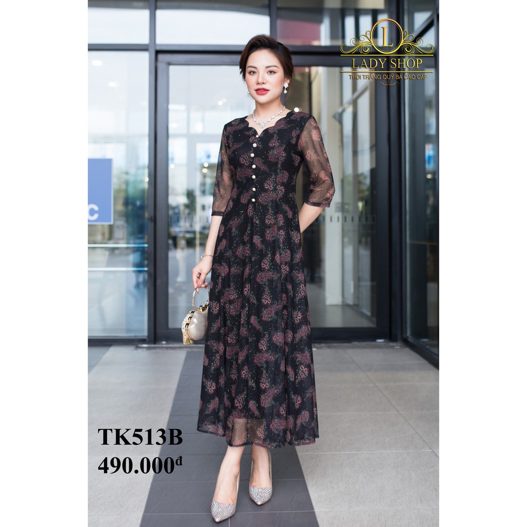 THỜI TRANG QUÝ BÀ TRUNG NIÊN CAO CẤP - LADYSHOP - Đầm thun lưới cổ hoa đuôi công đỏ TK513 | BigBuy360 - bigbuy360.vn