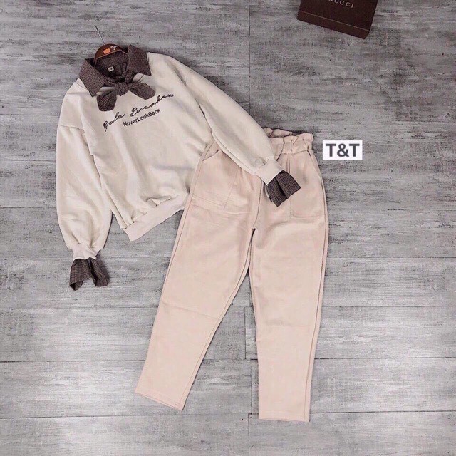 Set áo nỉ cổ nơ kèm quần