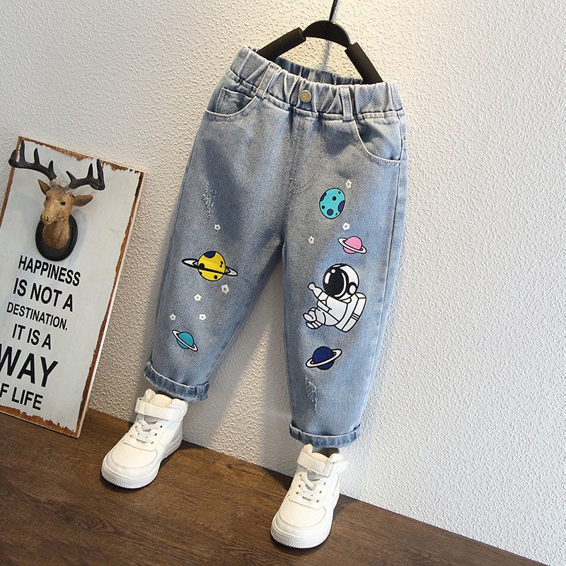 Quần Jean Dài Dáng Rộng Co Giãn In Hình Phi Hành Gia Thời Trang Mùa Xuân Hàn Quốc Mới Kích Thước 2022