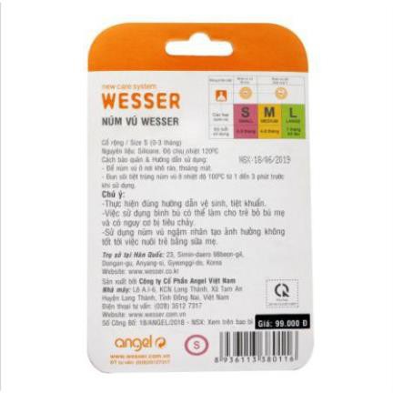 Núm vú 🌸WESSER🌸 Núm ti cho bình Cổ rộng size S (bé từ 0-3 tháng tuổi) - Núm ti Silicon mềm cho bé