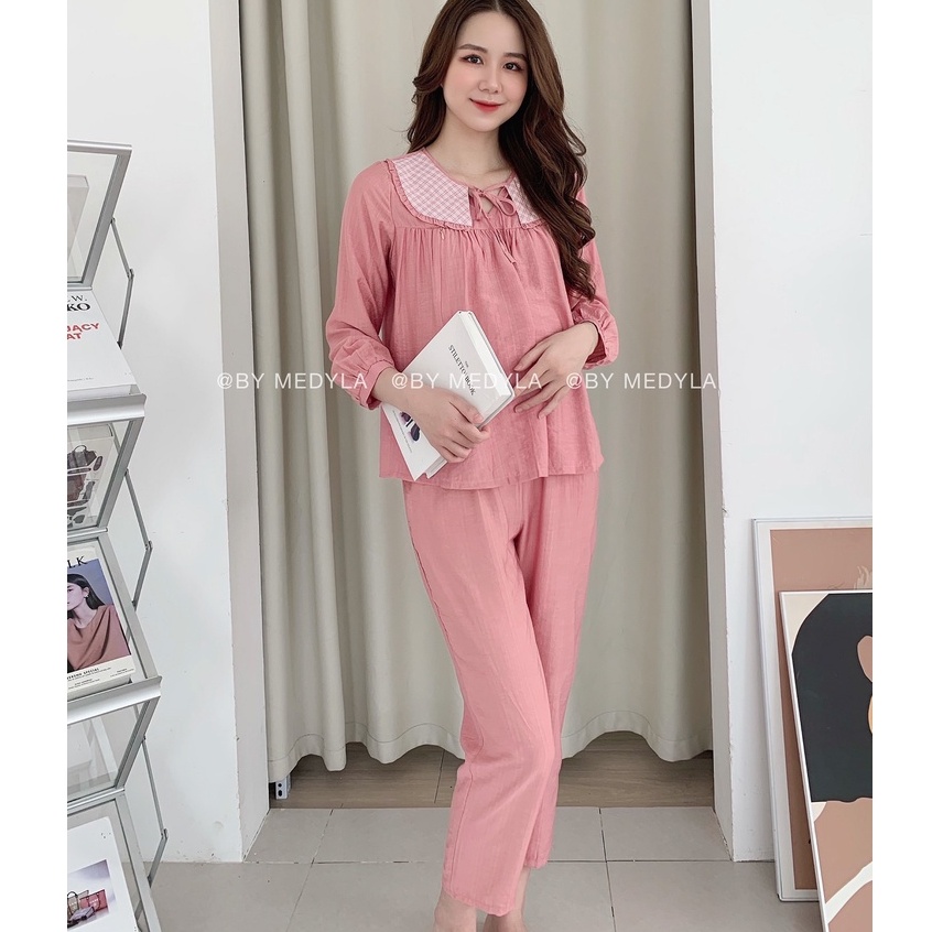 Bộ đồ bầu mặc nhà hè thu đũi mềm chất mát có khóa sau sinh thiết kế Medyla - DB287
