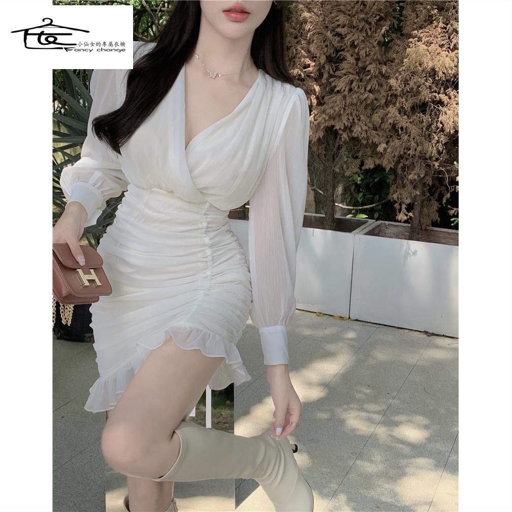 Đầm Chiffon Tay Phồng Màu Trắng Thời Trang Mùa Hè Cho Nữ