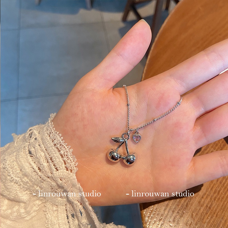 Vòng cổ thép titan mặt hình trái tim/quả cherry dễ thương