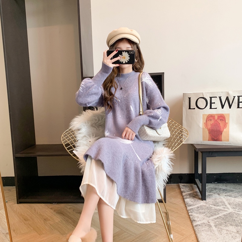 Váy Bầu Đầm Bầu LEN, Váy Len Bầu Thu Đông Dáng Dài Hàng QUẢNG CHÂU CAO CẤP Phong Cách Ulzzang Hàn Quốc