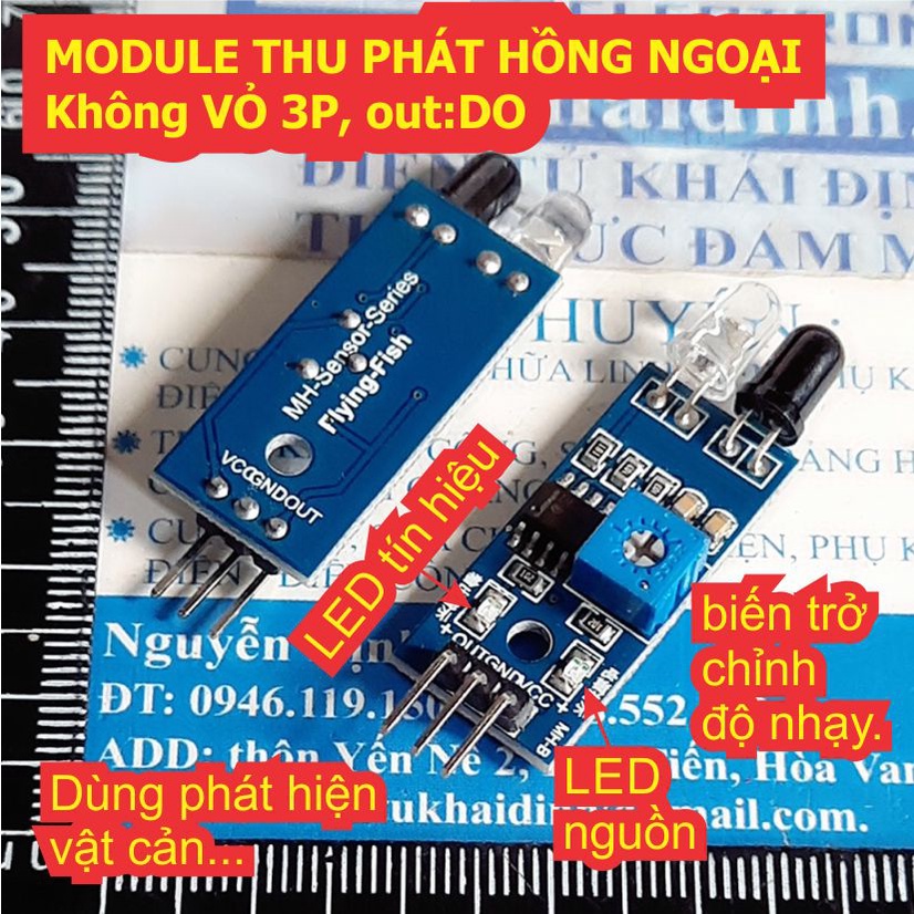 2 cái MODULE THU PHÁT HỒNG NGOẠI Không VỎ 3P out:DO áp: 3-5V phát hiện vật cản kde0019
