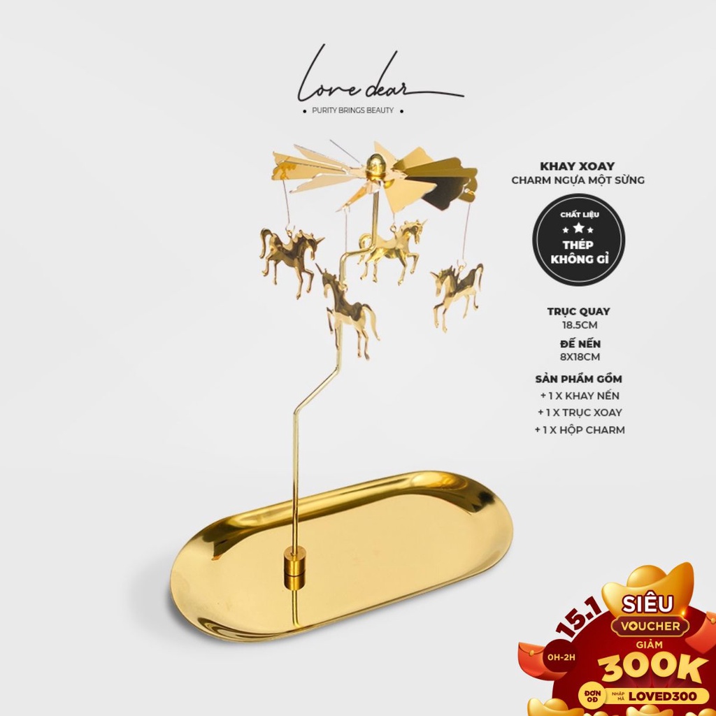 Bộ Khay Nến Xoay LoveDear - Phụ Kiện Decor Nến Thơm Trang Trí Màu Vàng Phong Cách Retro