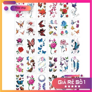 ( Được chọn mẫu)J2 Hình xăm nước hình xăm dán tatoo mini stickers Hoa Bướm đẹp phong cách Hàn Quốc dễ thương cute giá rẻ