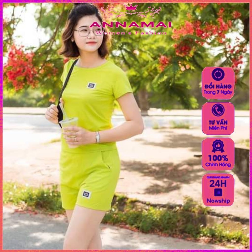 Đồ Bộ Đồ Ngủ Nữ Cotton Thun Co Giãn Dáng Thể Thao Áo Thun Quần Short Cộc Mặc Nhà - ANNAMAI DB01