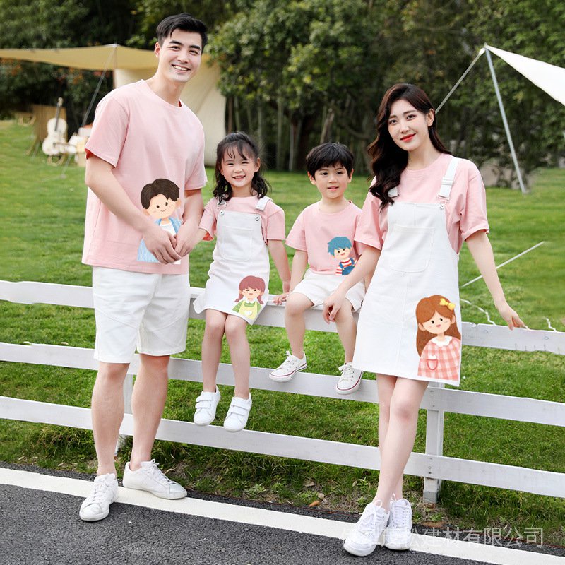 Set Áo Thun Ngắn Tay + Váy Yếm Denim Thời Trang Cho Mẹ Và Bé