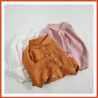 Áo Sơ mi Nữ Cổ Polo Linen Dài Tay Thoáng Mát Cách Điệu
