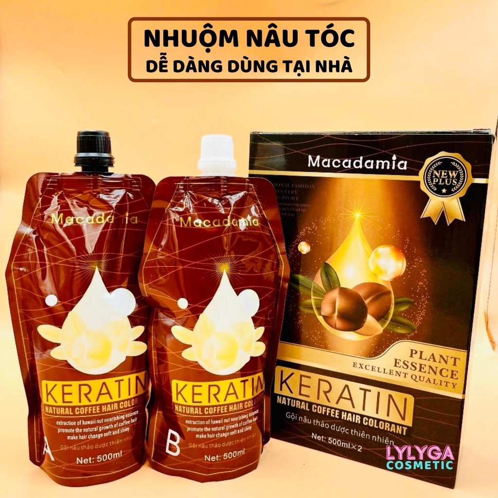 Nhuộm đen Nhuộm nâu KERATIN MACADAMIA 1000ml Nhuộm tóc bạc Không dính da đầu Phủ bạc tóc nhanh và tiết kiệm TN04