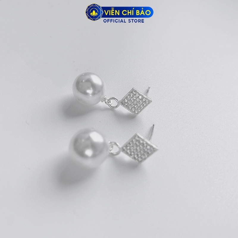 Bông tai ngọc trai đá vuông chất liệu bạc 925 thời trang phụ kiện trang sức nữ Viễn Chí Bảo B400383