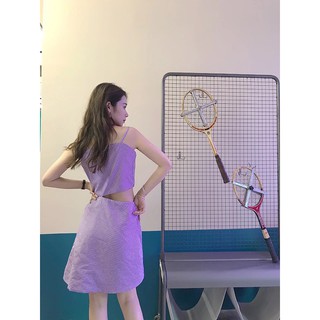 ĐẦM CARO TÍM CUT OUT LỆCH TÀ