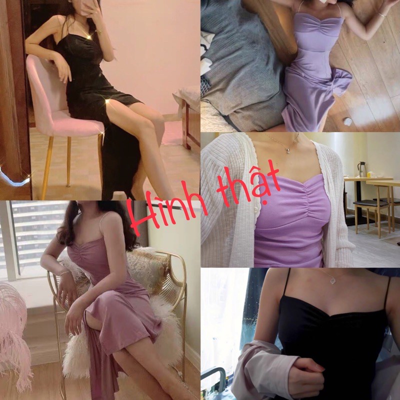 [Order] Đầm body hai dây xẻ đùi dáng dài. Váy thun ôm body đi tiệc hình thật cuối