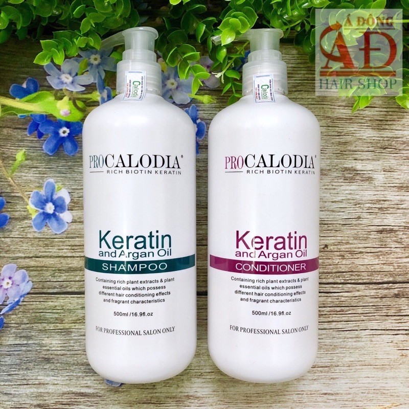 [+Tặng mũ trùm][Calodia] Bộ dầu Gội xả hấp ủ Keratin ProCalodia phục hồi tóc hư tổn 500mlx2