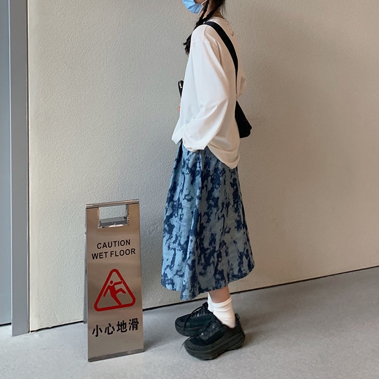 Chân váy jean Chữ A Lưng Cao Thời Trang Hàn Quốc