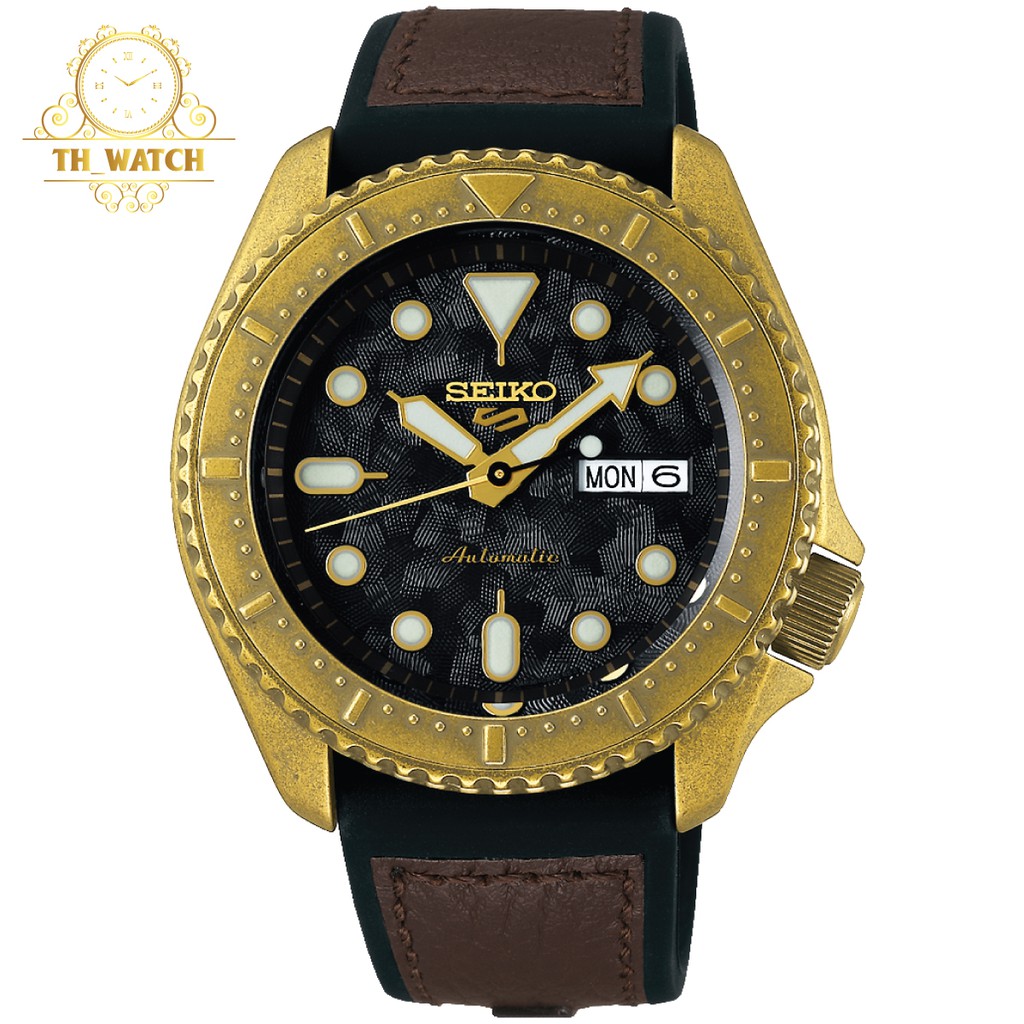 Đồng hồ Nam Seiko 5 cơ tự động, dây cao su giả da, kính cứng Hardlex SRPE80K1