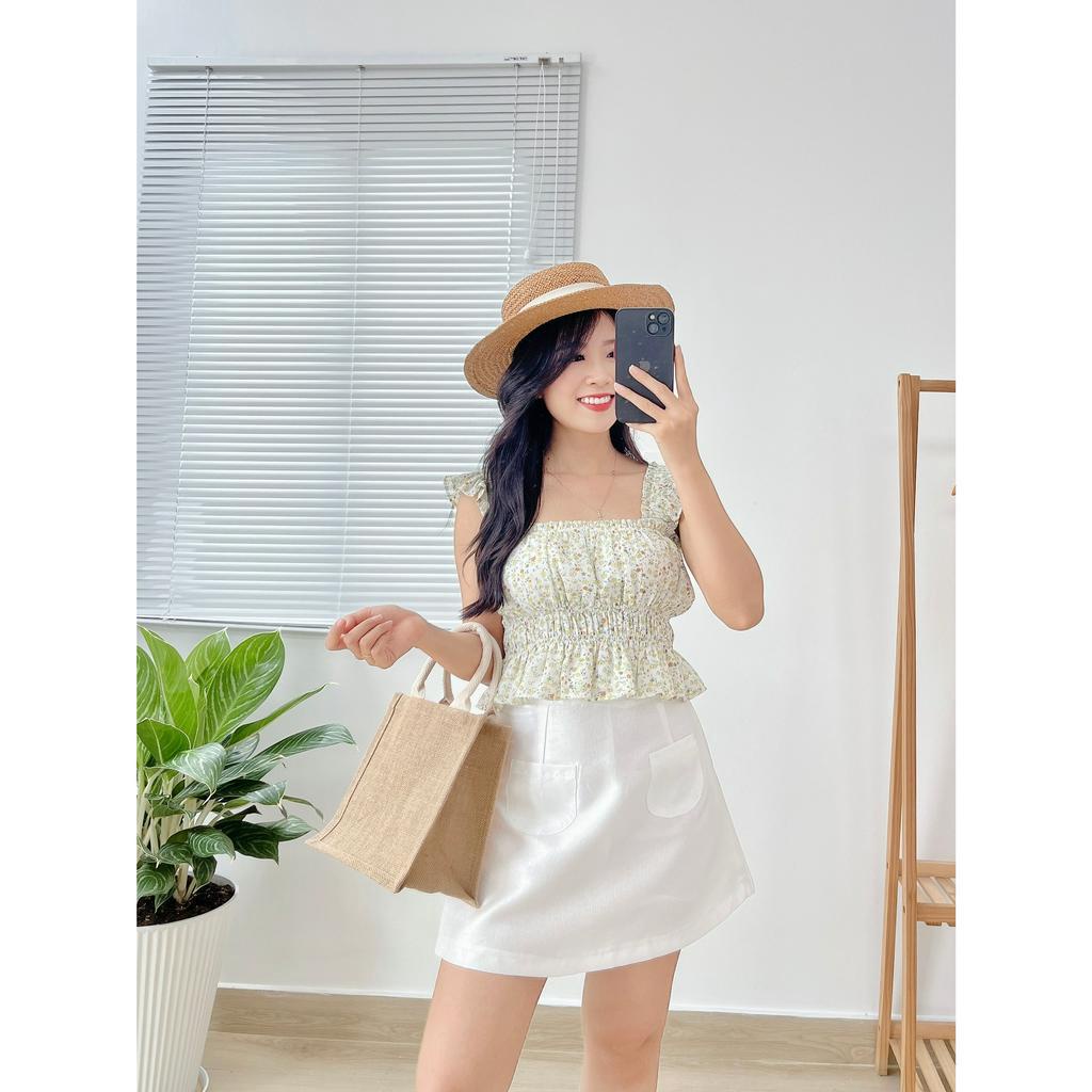 Áo Croptop 2 Dây Tay Cánh Tiên Hoa Nhí Vàng A02